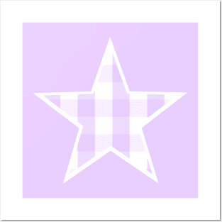 Soft Purple and White Buffalo Plaid Star Posters and Art